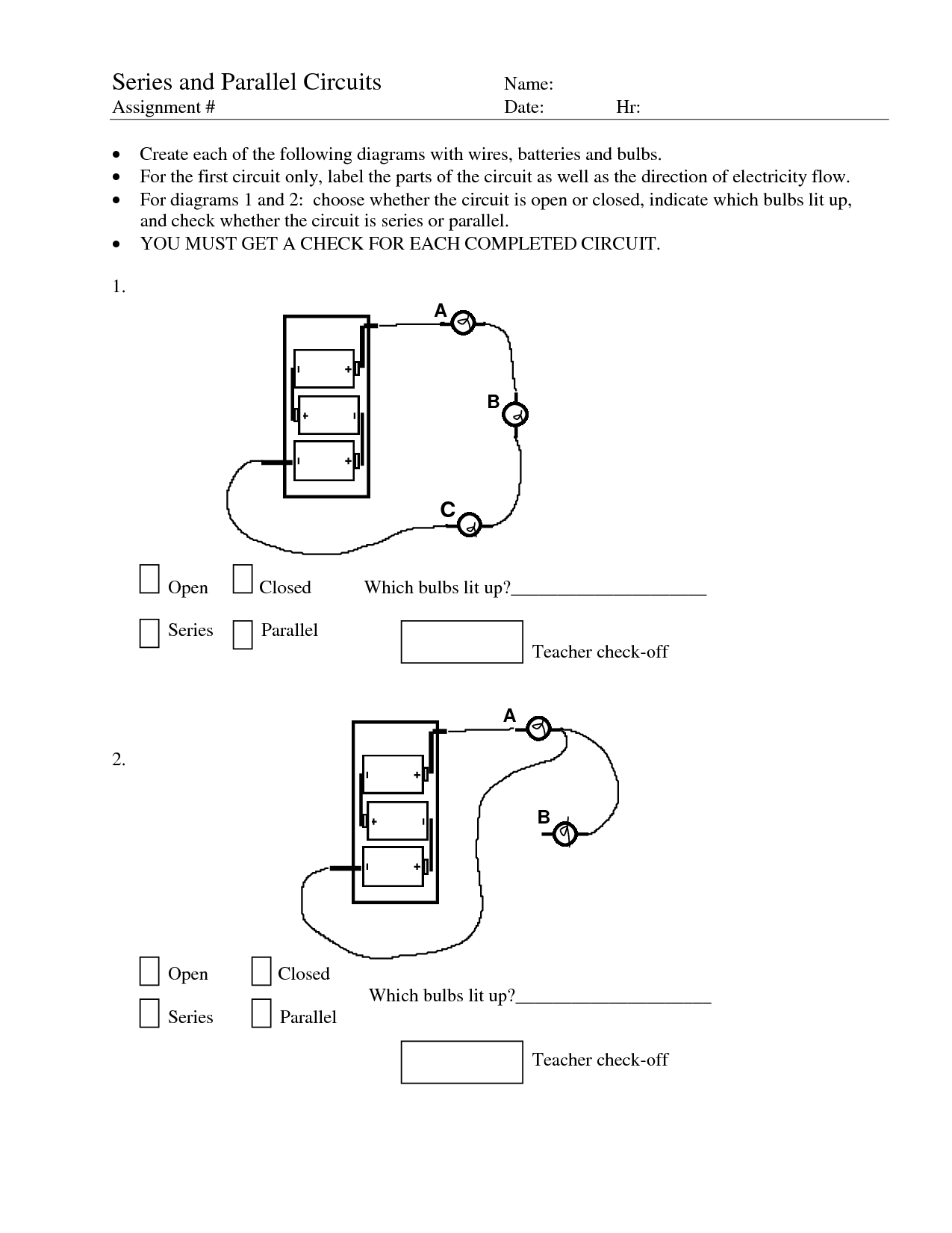 6 Best Images of Open And Closed Circuits Worksheet - Series and