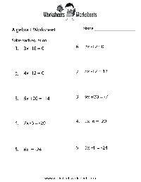 Algebra 1 Practice Worksheets