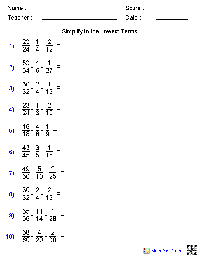 Fractions Math Aids Worksheets Answers