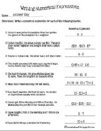 Writing Algebraic Expressions Worksheets 6th Grade