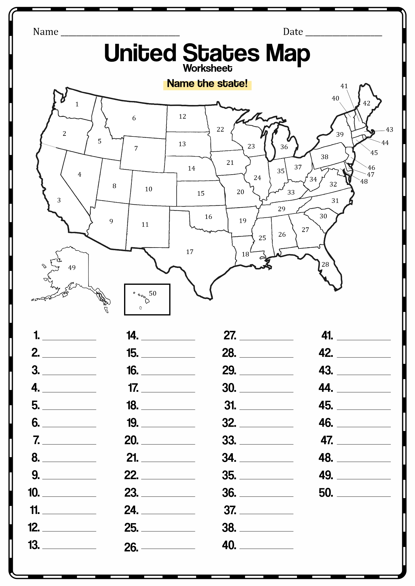 13 Best Images of Fifty States Worksheets - Blank Printable United