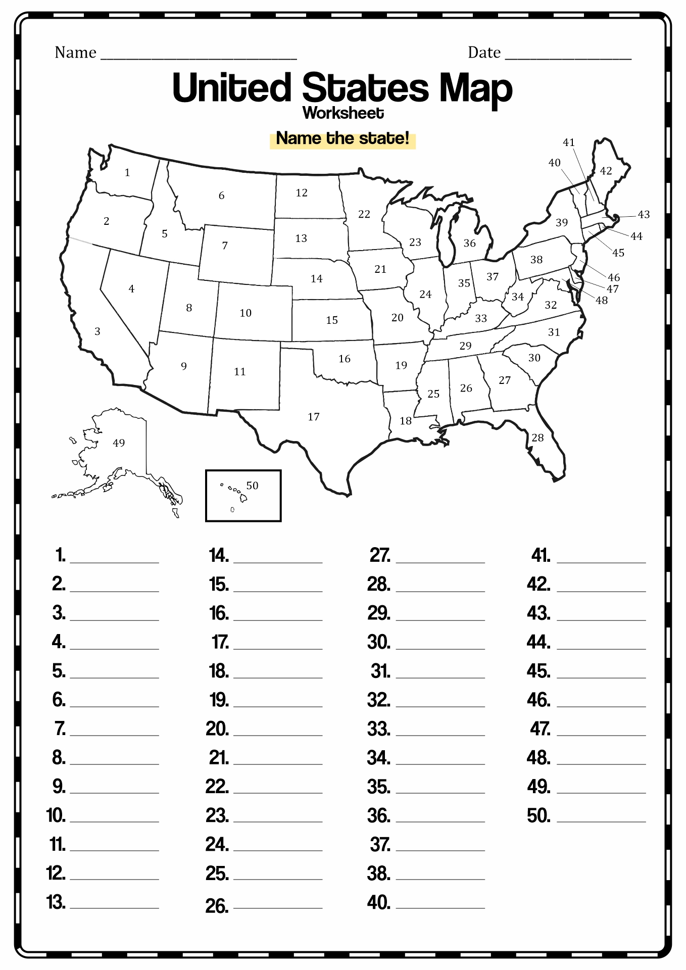 Printable List Of 50 States 50 States Map With Capitals Printable