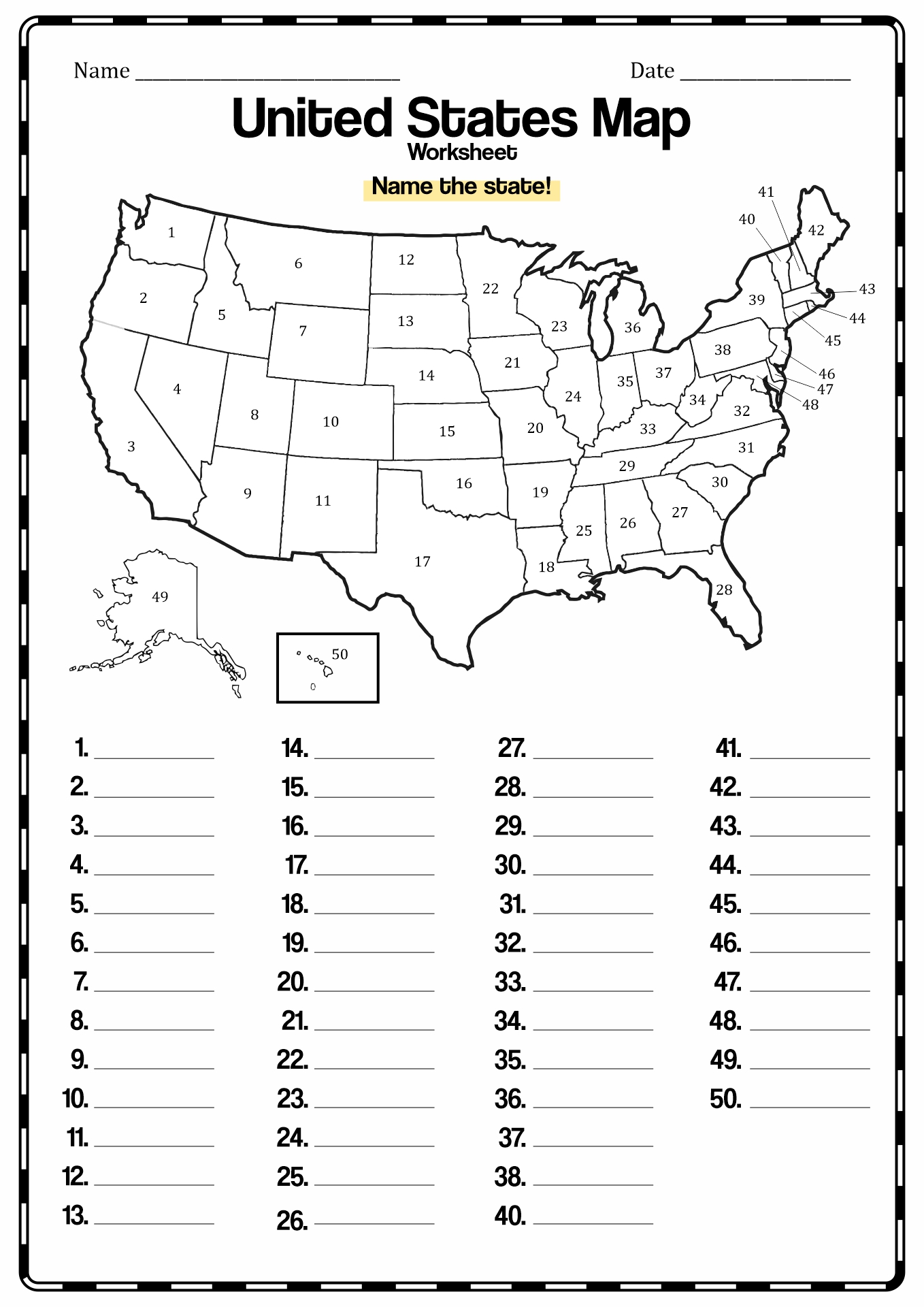50 States Worksheets