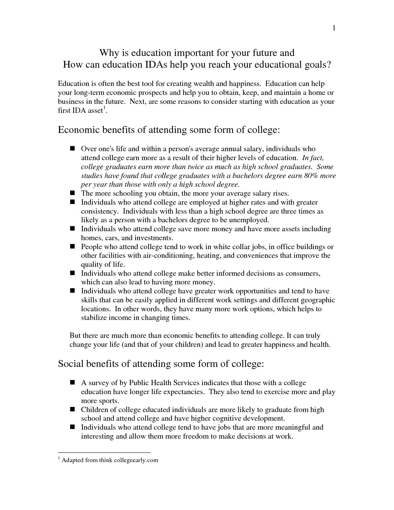 Essay on college education benefits
