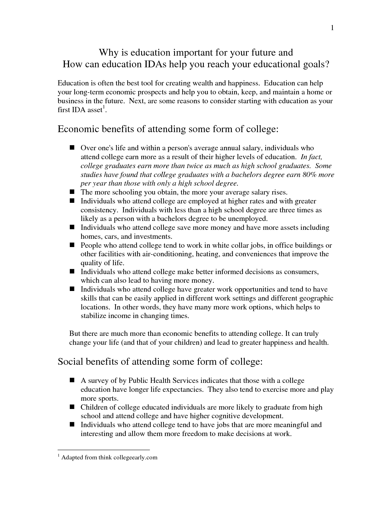 Importance of a college education essay