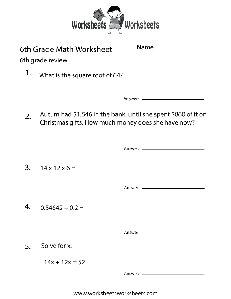 6th Grade Math Worksheets Printable