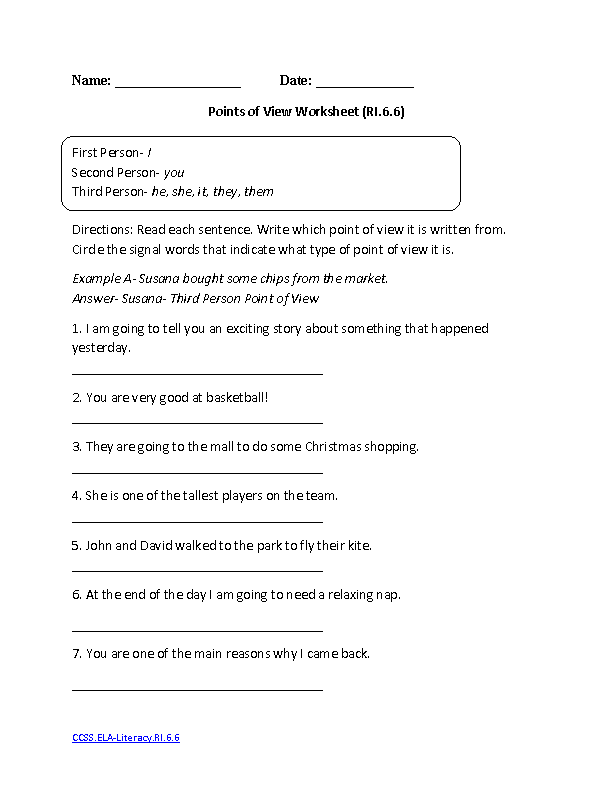Grade 6 English Reading Worksheets