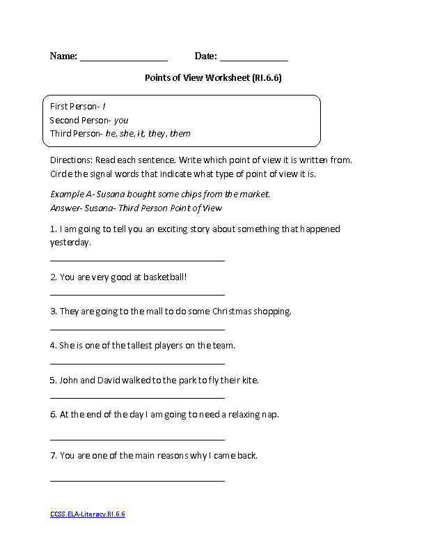 Grade 6 English Worksheets