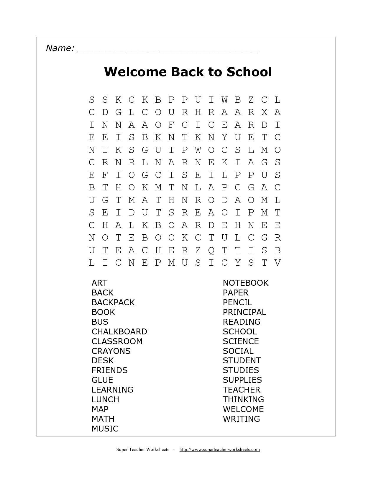 Back to School Activity Worksheets