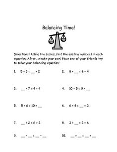 Balancing Equations Worksheet First Grade Math
