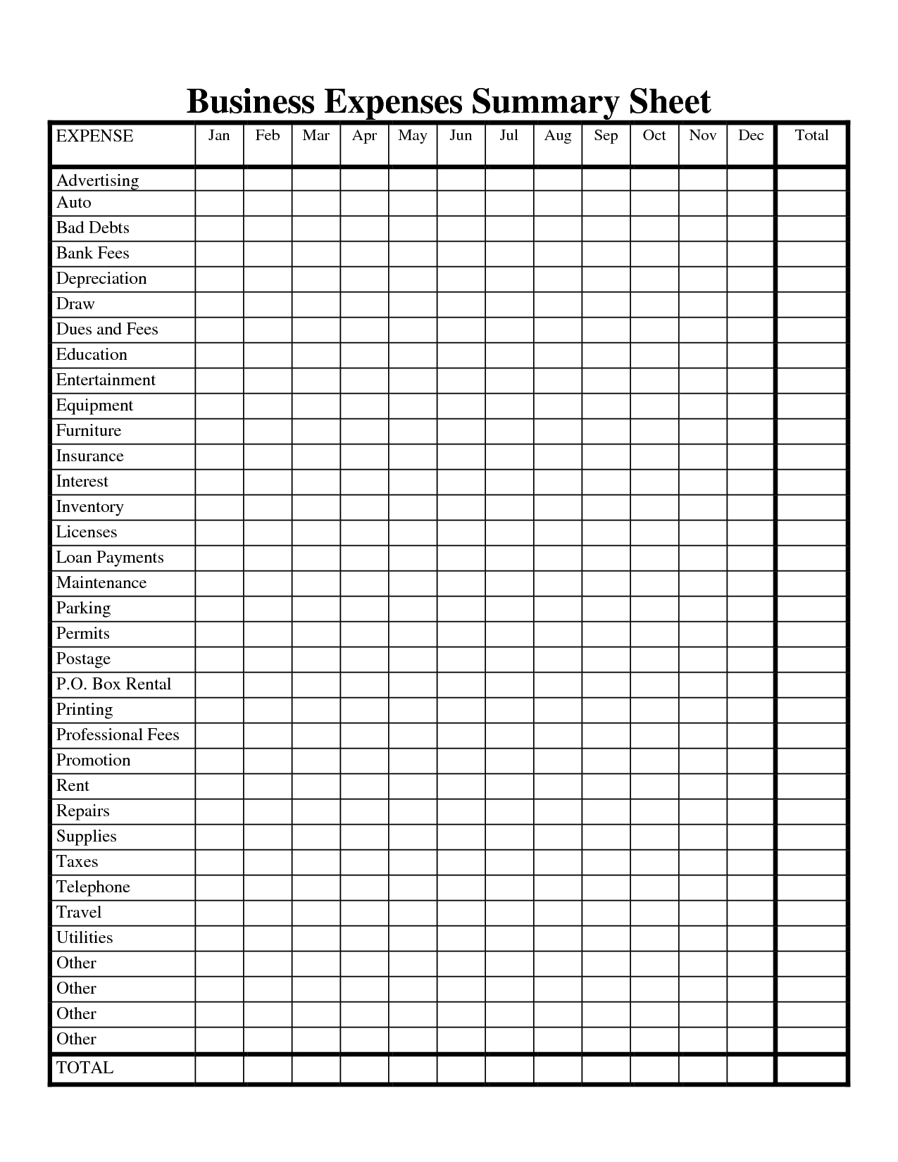Small Business Expense Sheet Templates