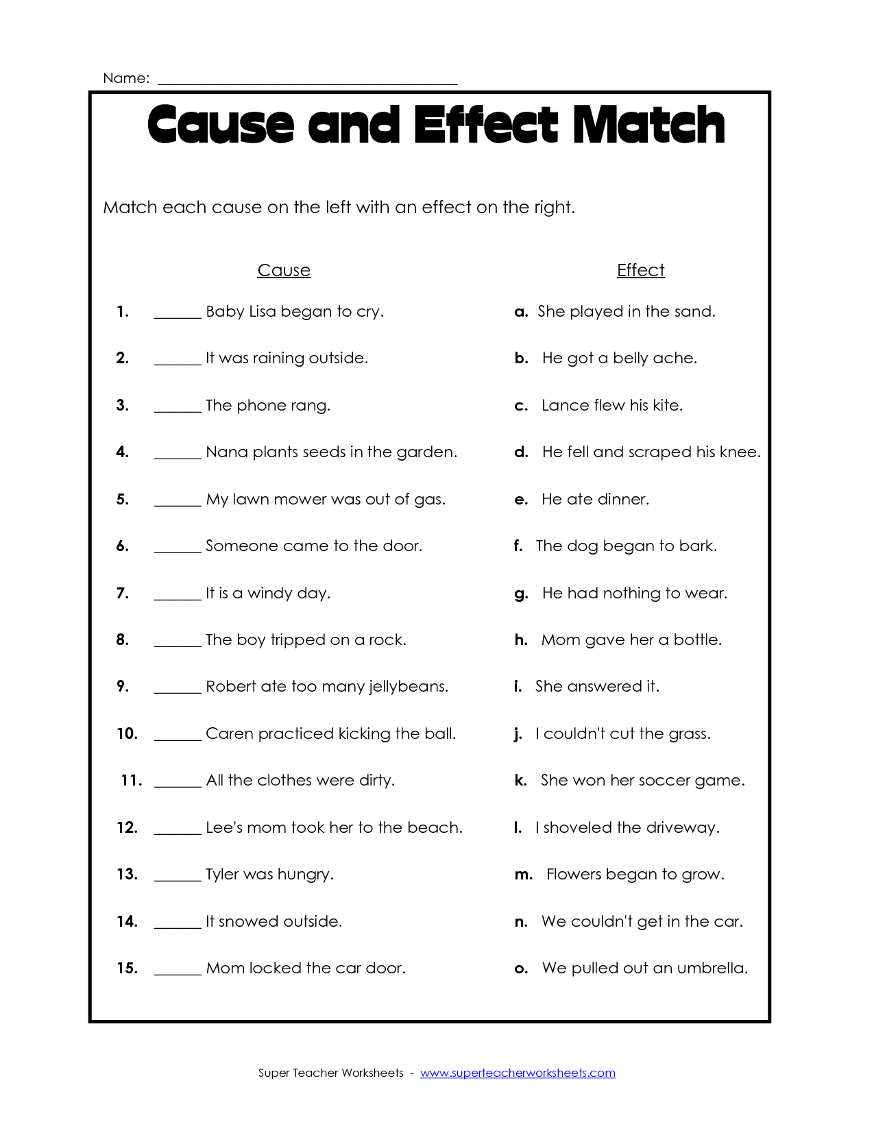 Cause and Effect Worksheets 2nd Grade