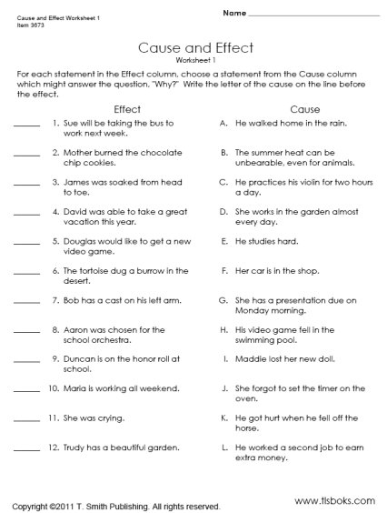 Cause and Effect Worksheets First Grade