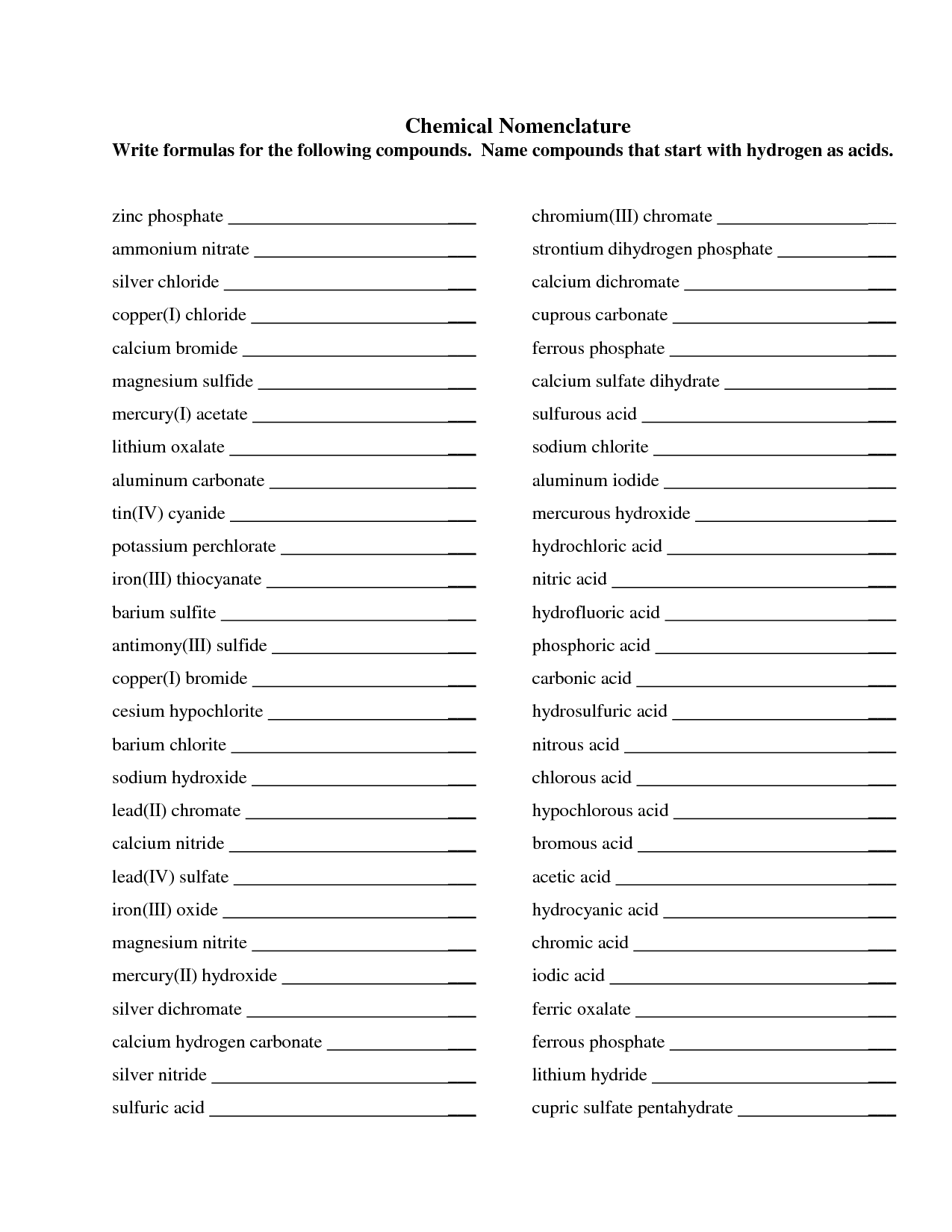 Nomenclature Worksheet Key