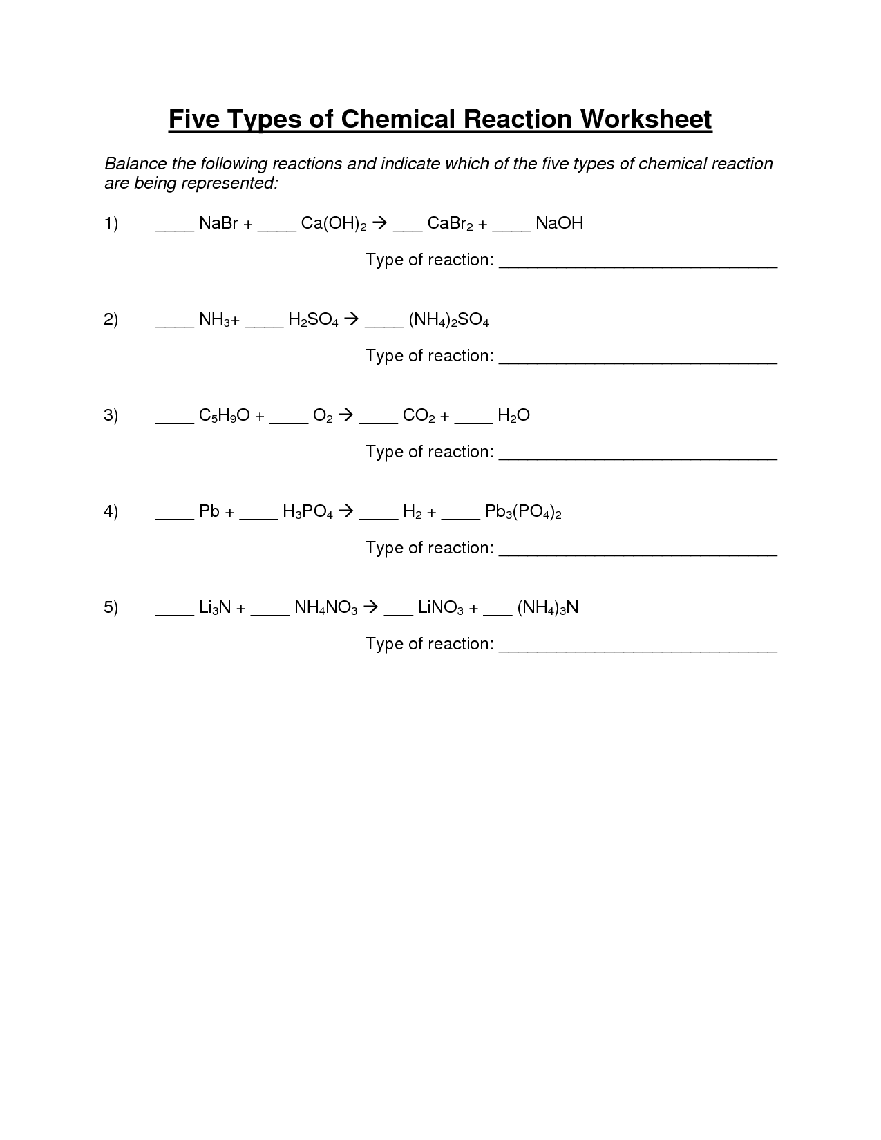 14 Best Images of Chemical Reactions Worksheet  Types Chemical Reactions Worksheets Answers 