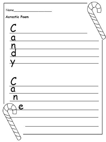 Christmas Candy Cane Writing Worksheets