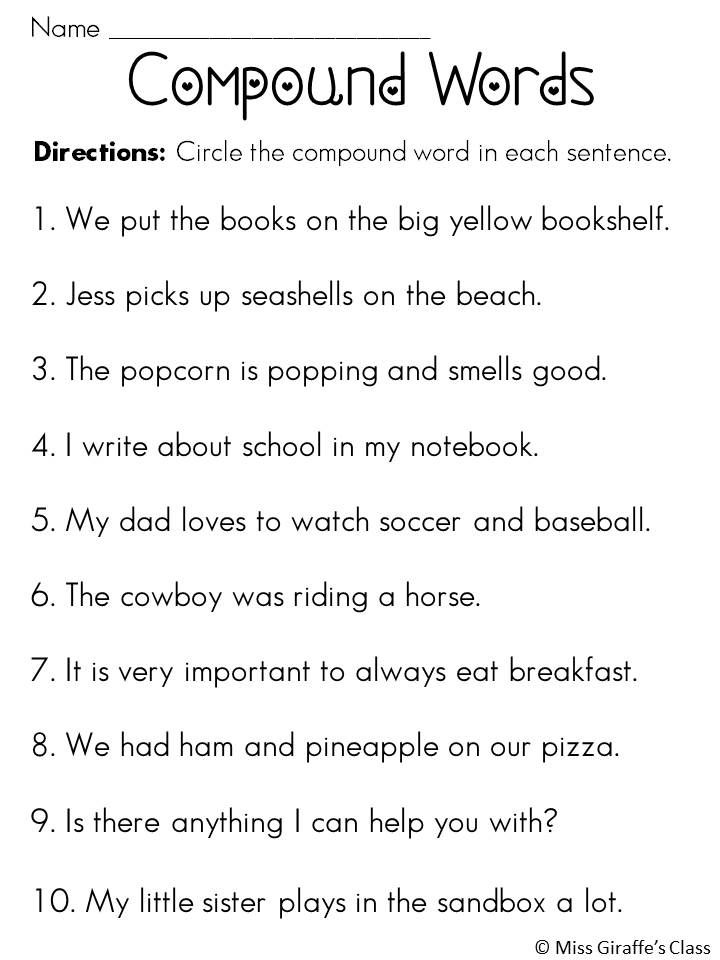Compound Words Worksheets Sentences