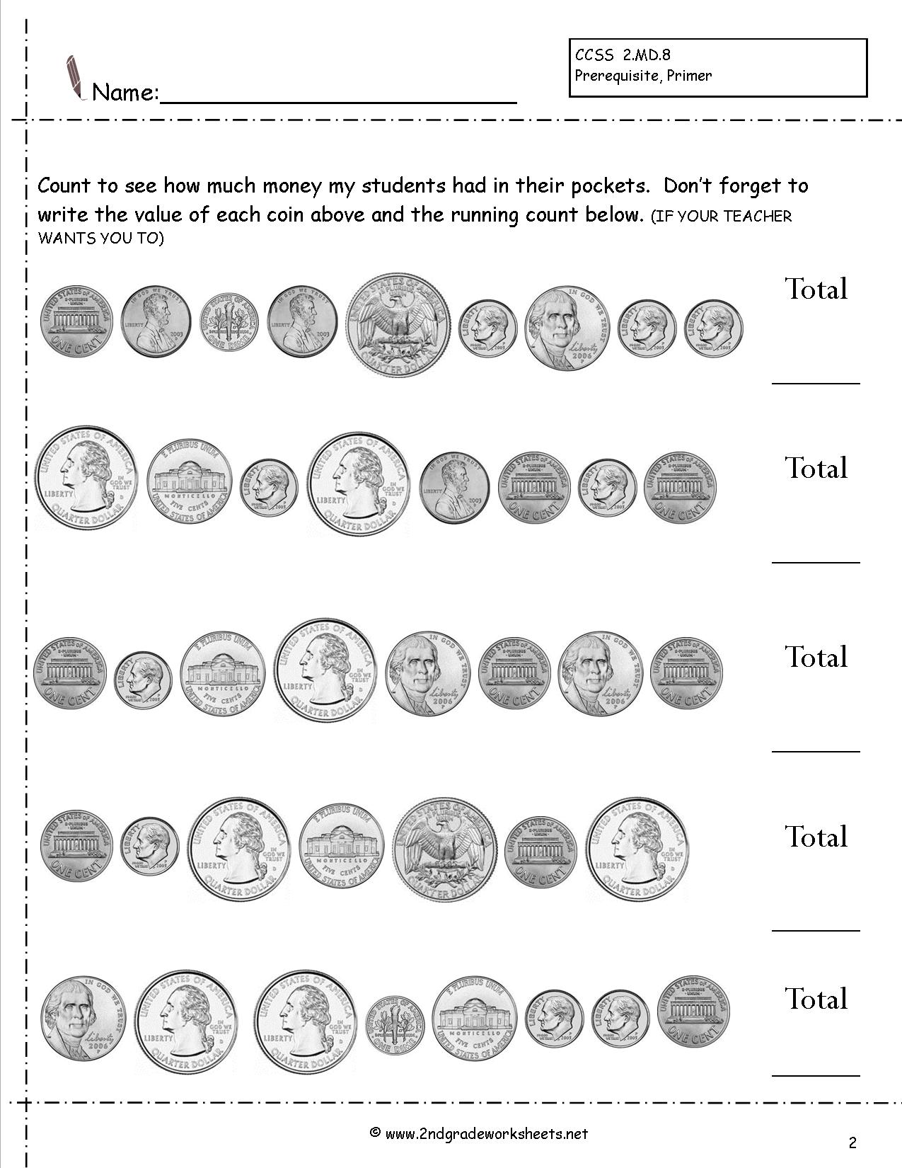 Counting Coins Worksheets