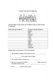 Greek Gods and Goddesses Worksheets for Kids