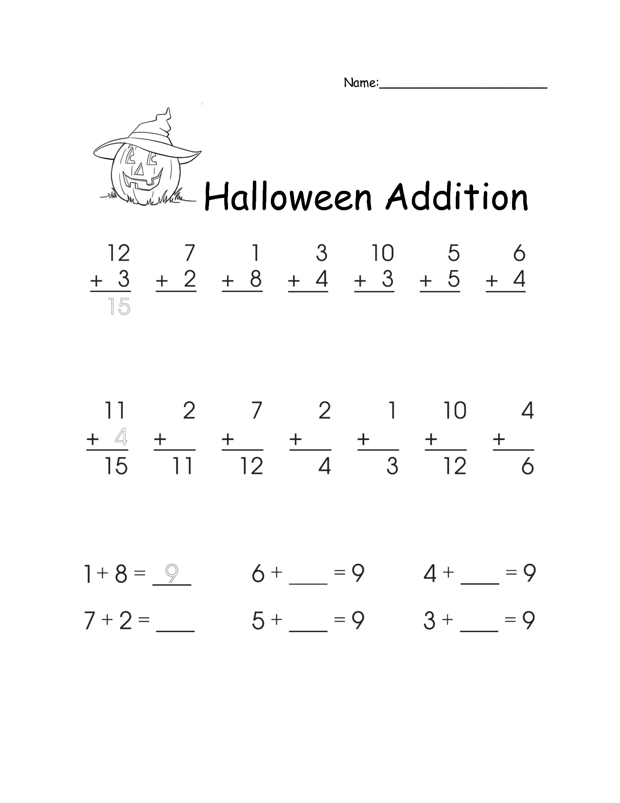 Halloween Addition Worksheets First Grade