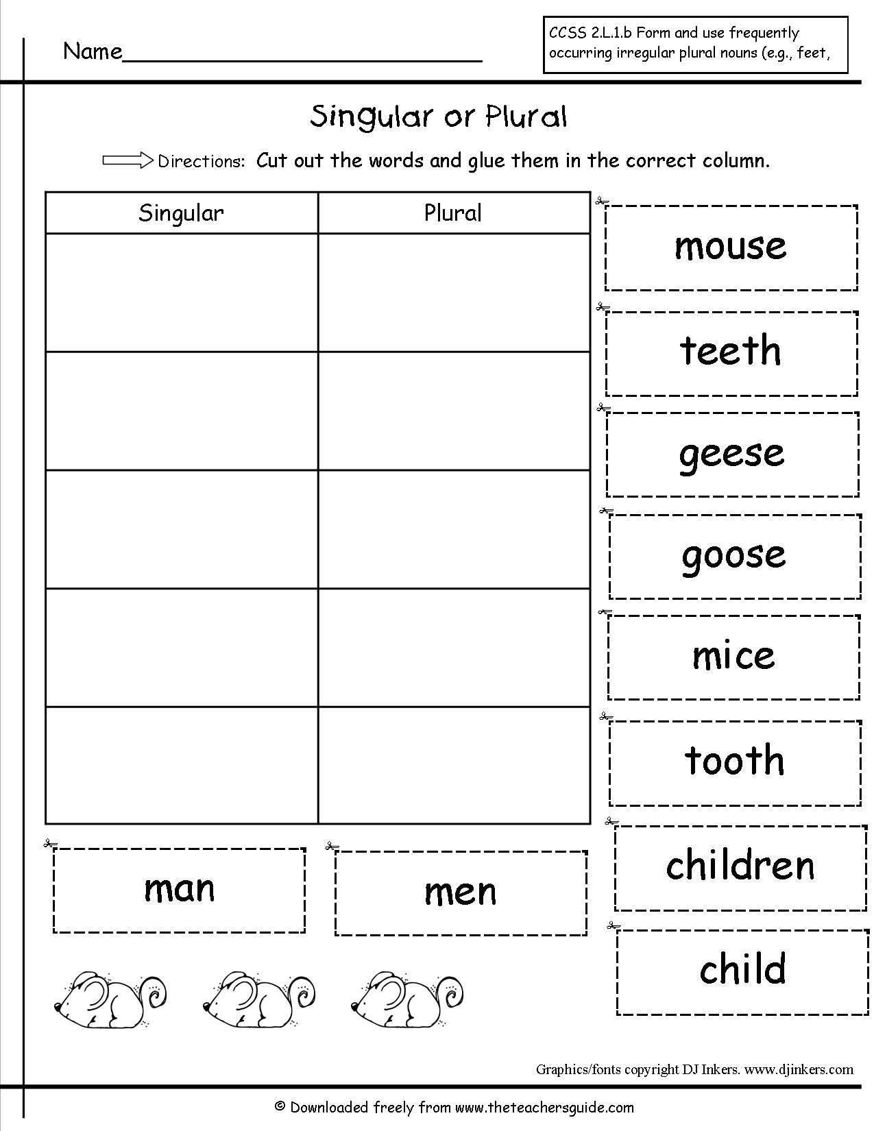 Irregular Plural Nouns 1st Grade Worksheets