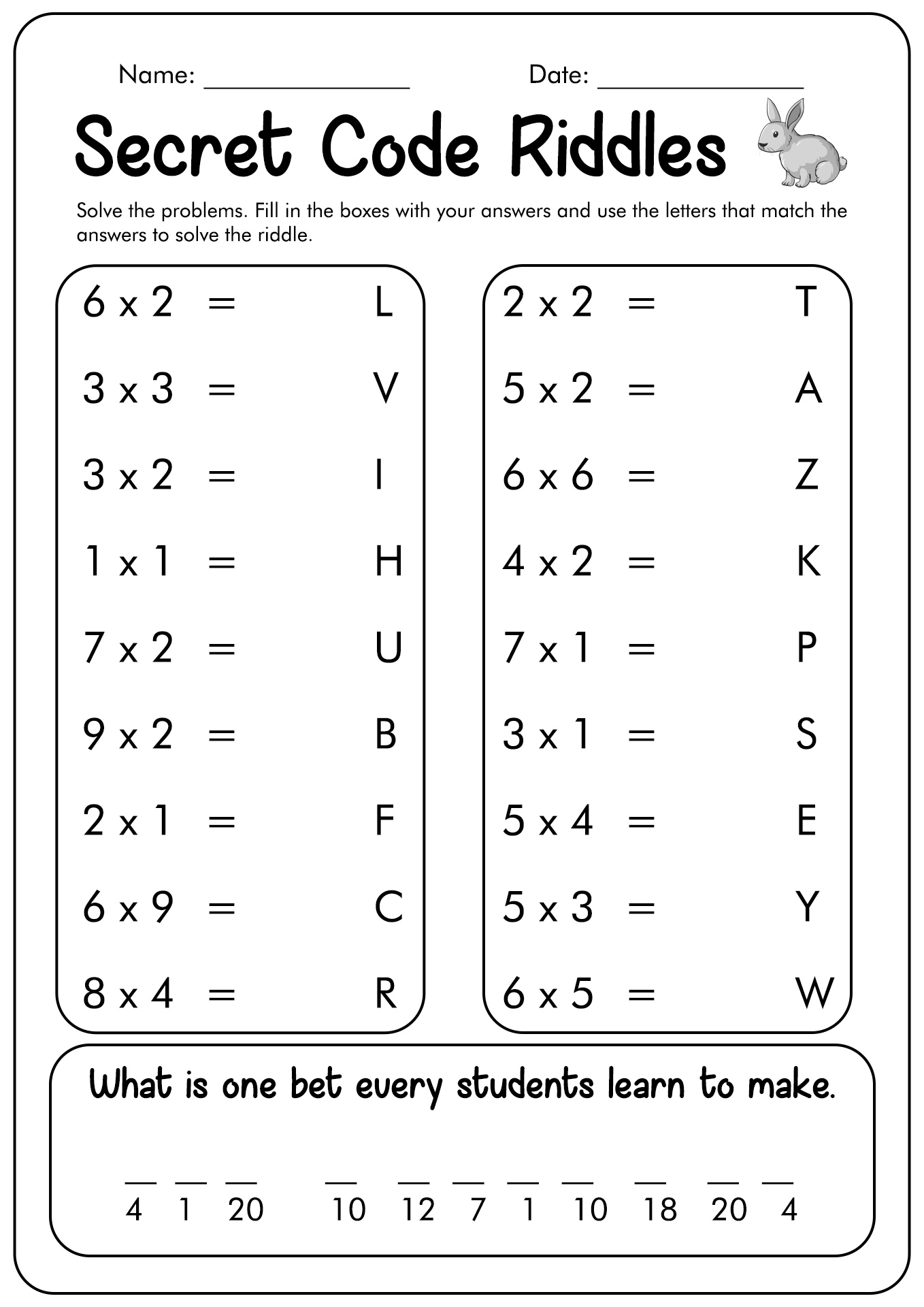 Secret Code Worksheets For Kids