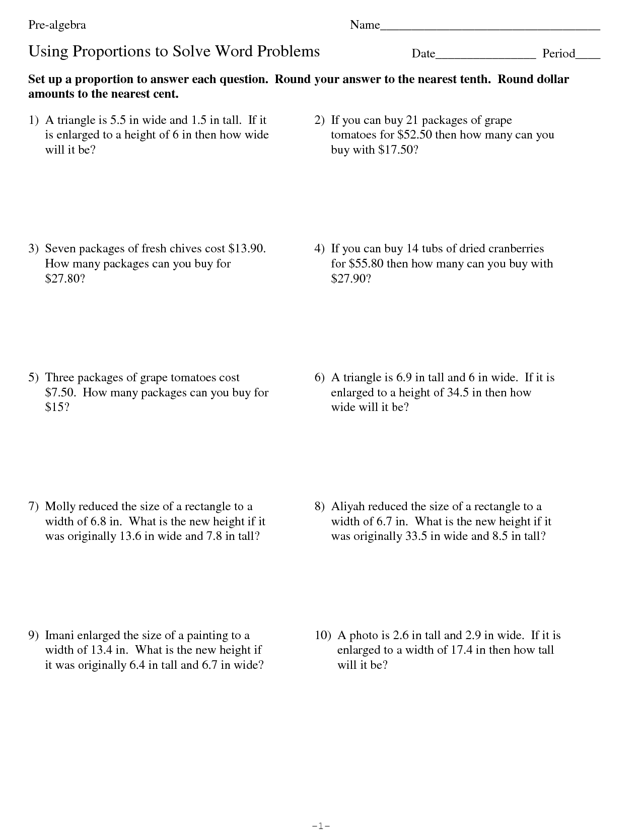 Ratio And Proportion Worksheet