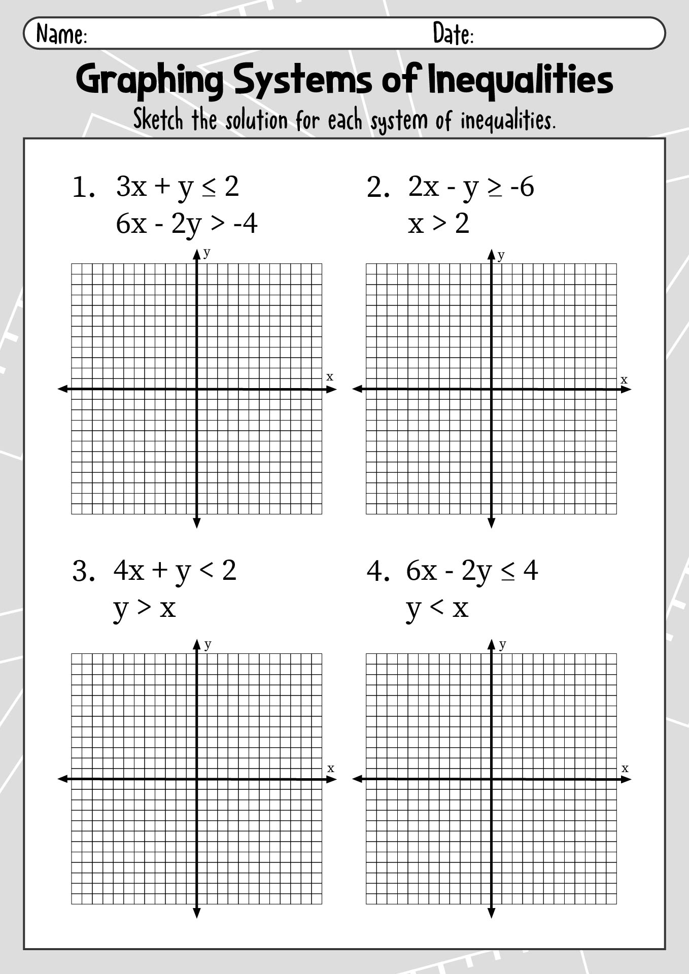 Algebra 2 Worksheet 3 3 Solving Systems Of Inequalities By Graphing Answers