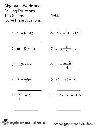 Math Algebra 1 Solving Equations Worksheet
