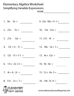 Variable Expressions and Equations Worksheets