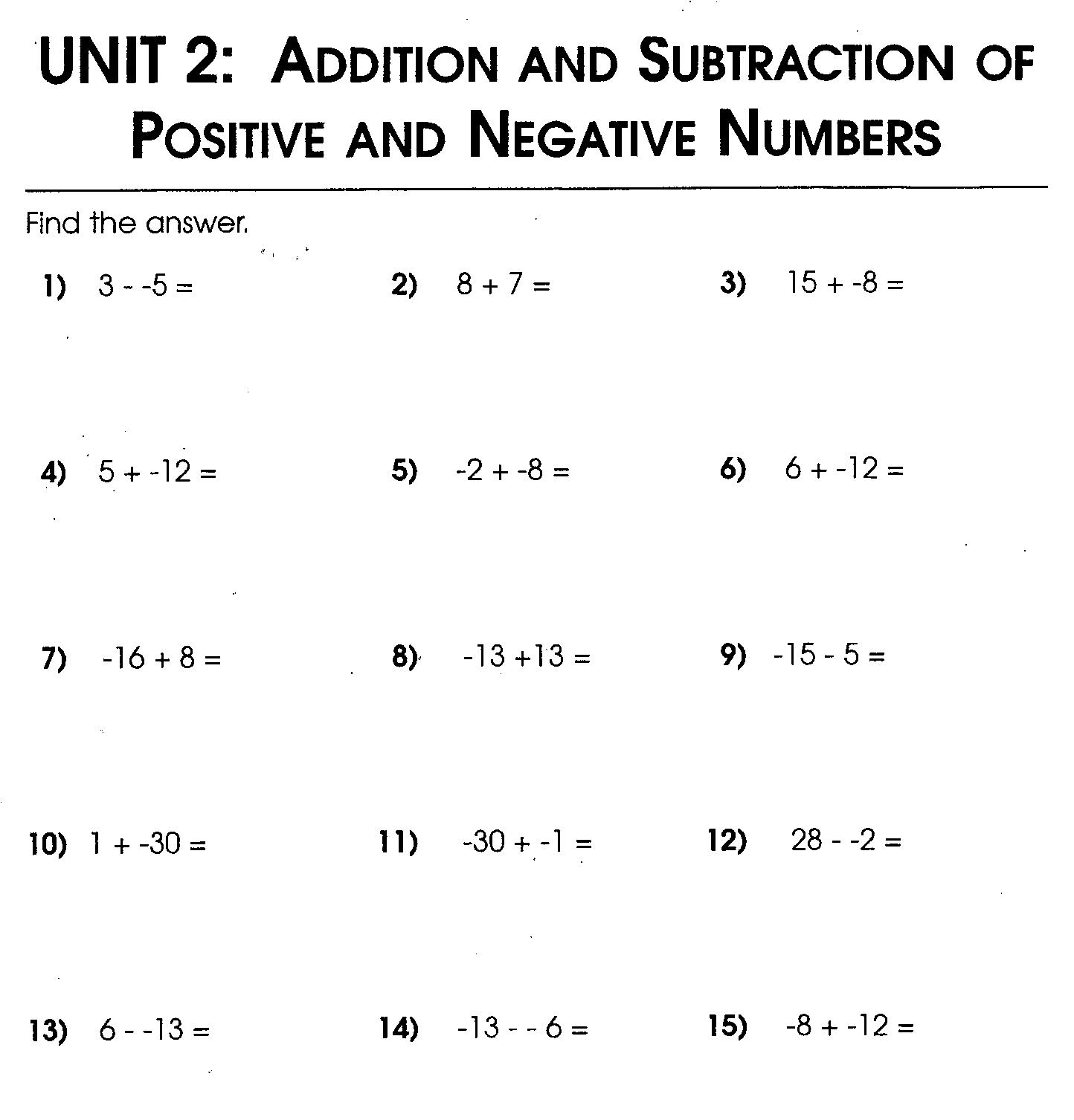Add Negative And Positive Numbers Worksheets