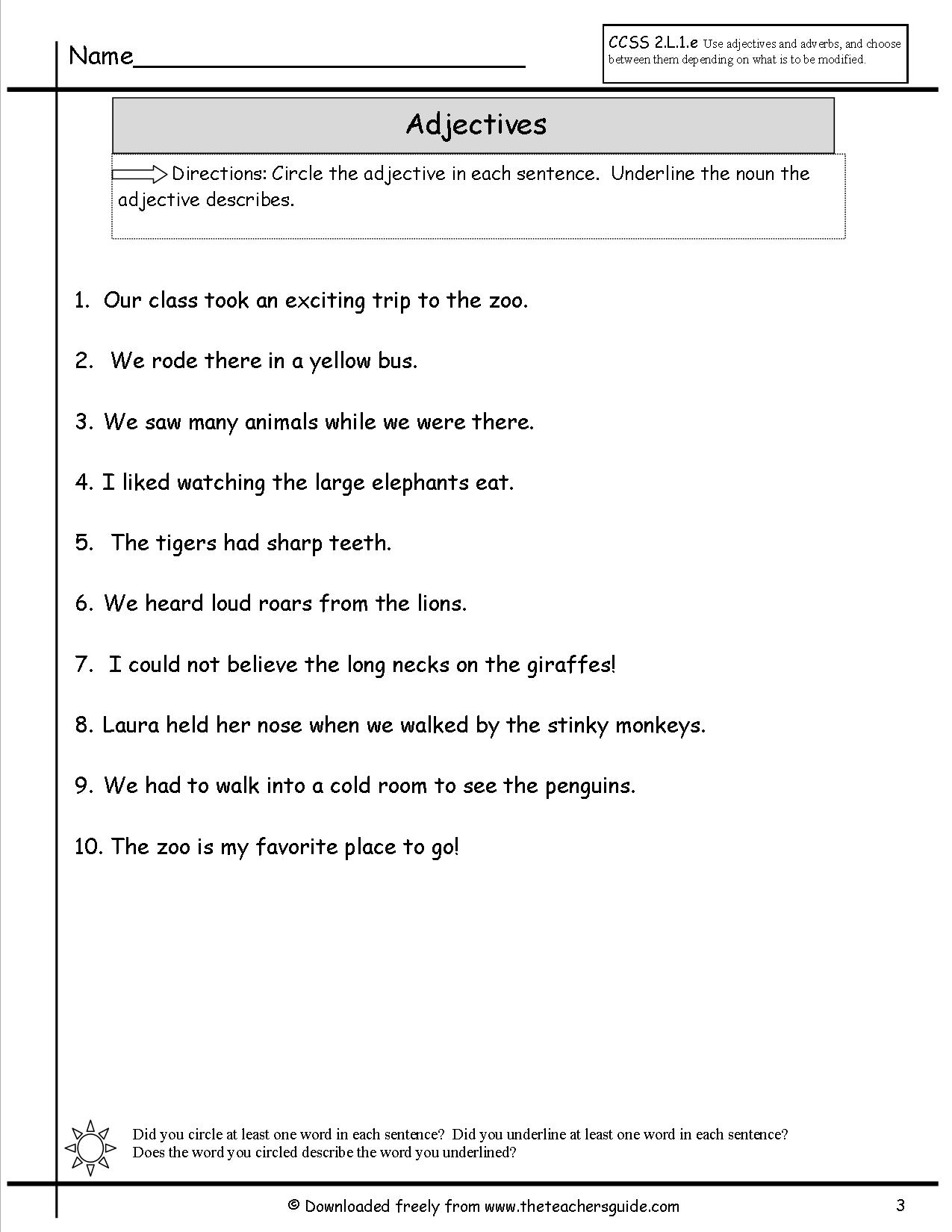 Adjectives Worksheet 5th Grade
