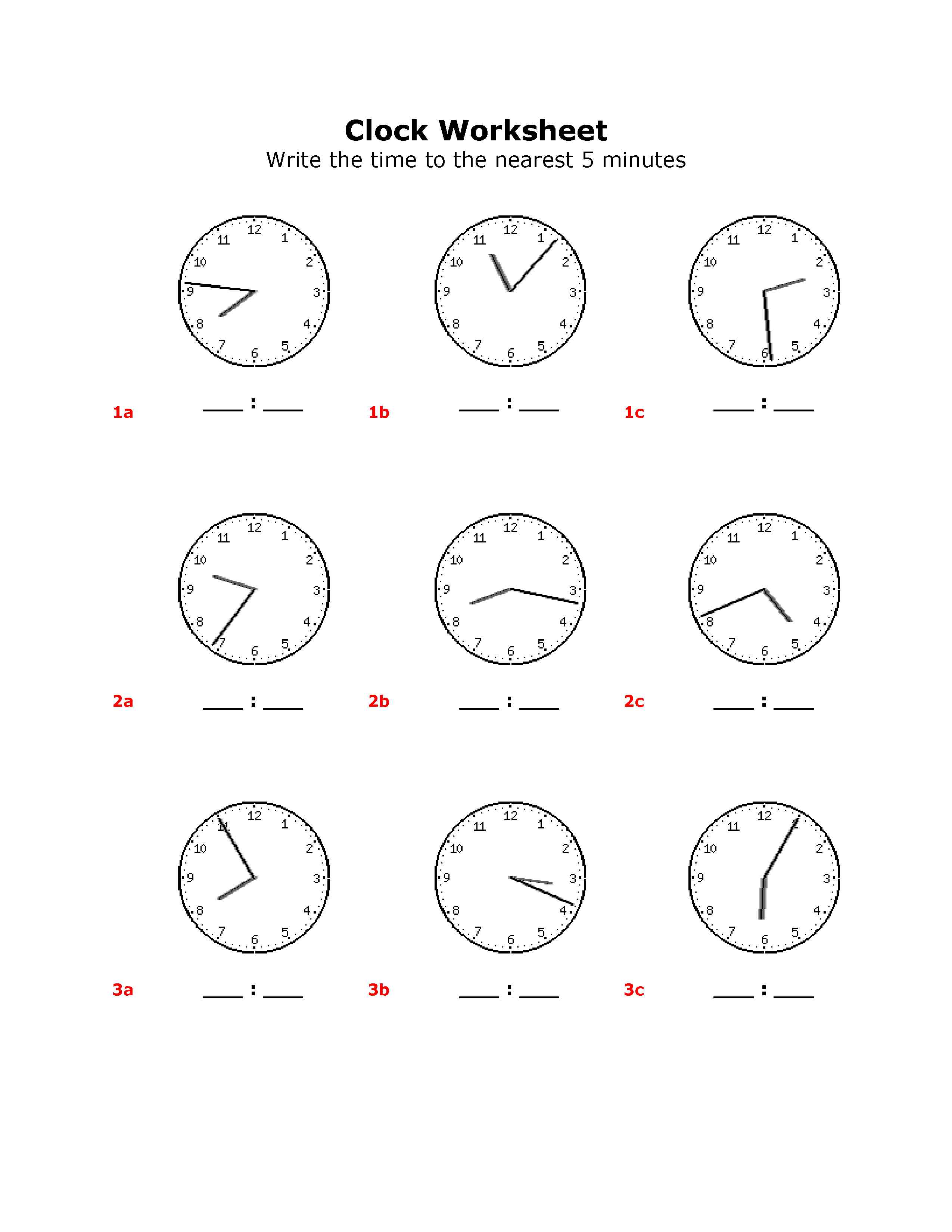 Printable Clock Worksheet Grade 2