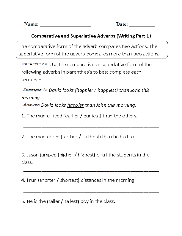 Comparative and Superlative Adverb Worksheet