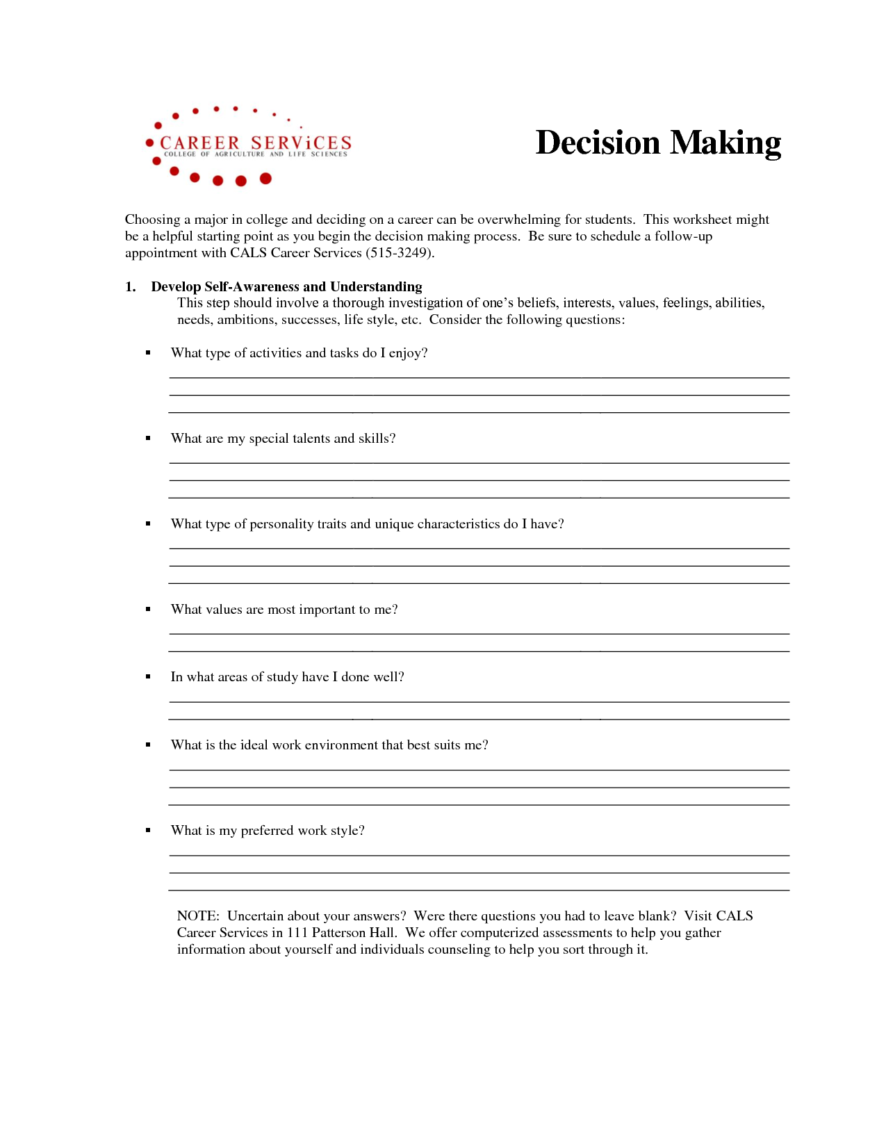 Making Good Choices Worksheet