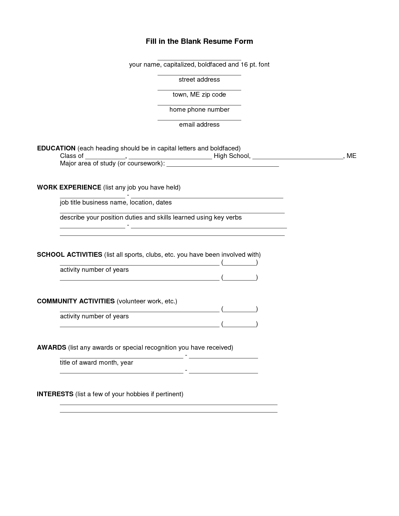 Fill In Blank Printable Resume Worksheet Printable Templates