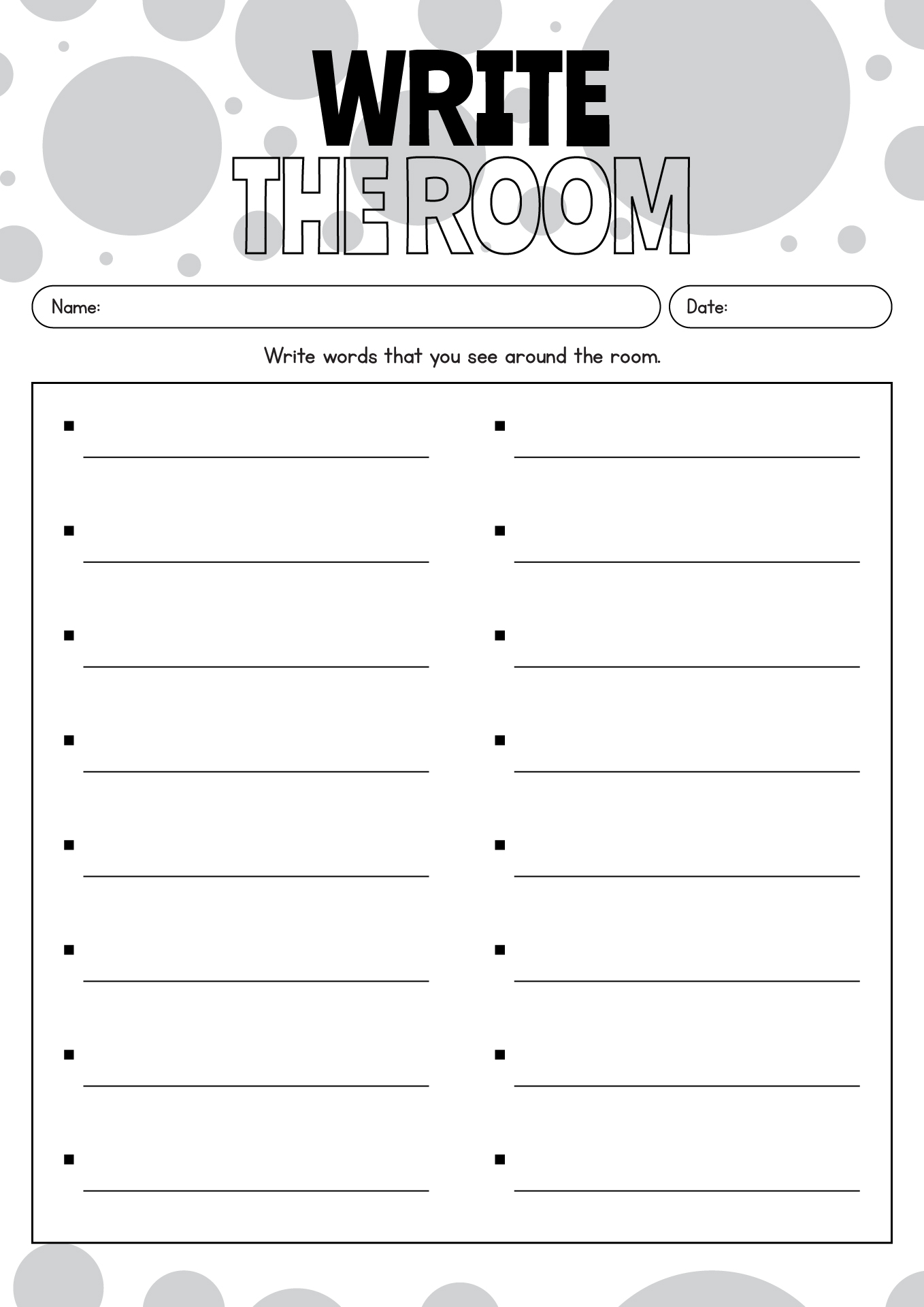 Free Write The Room Printables Printable Templates