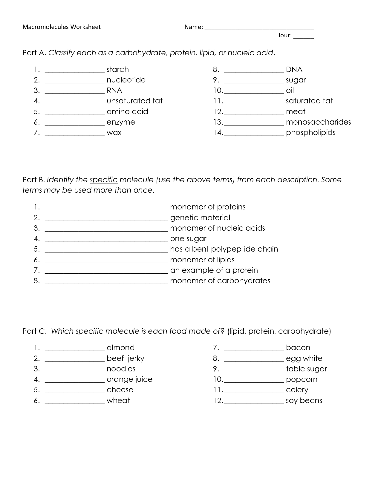 Macromolecules Worksheet 2 Answers