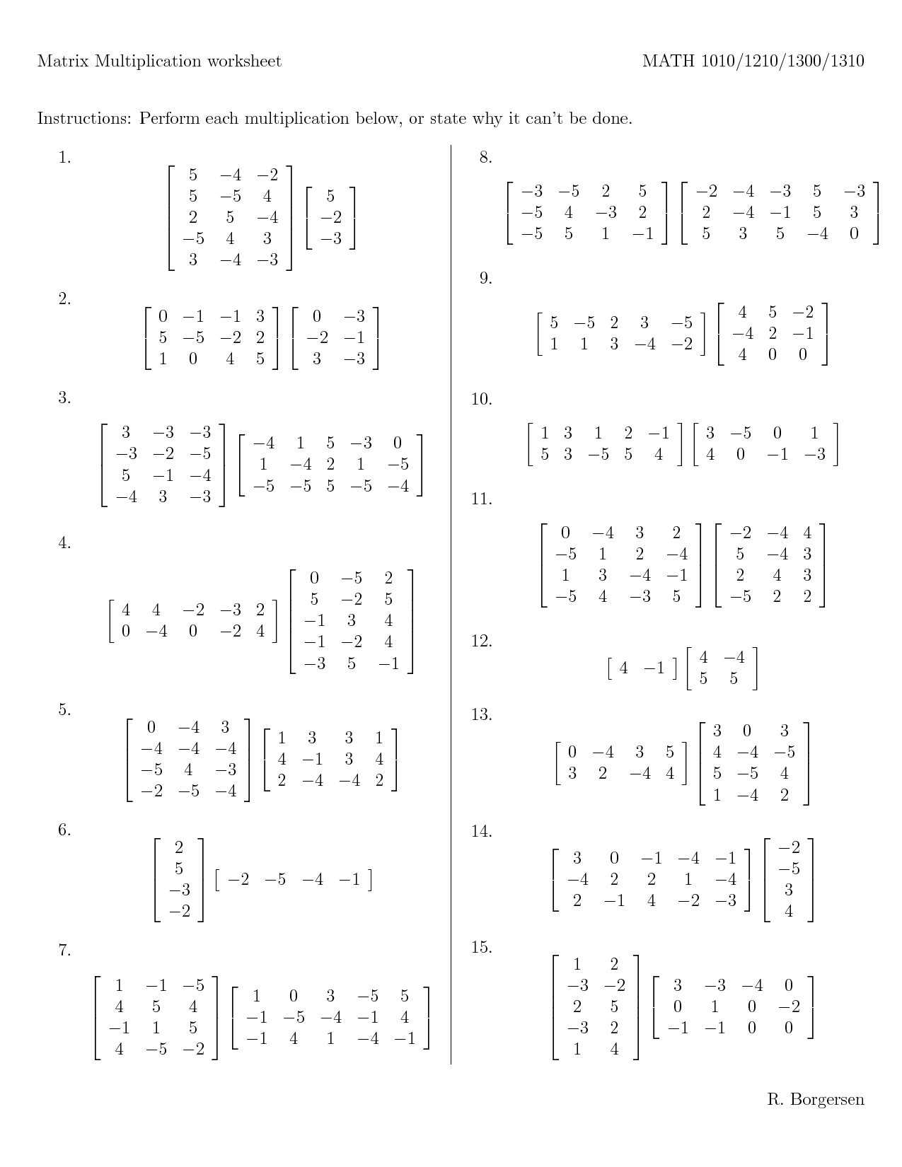 Matrix Multiplication Worksheet Find The Product
