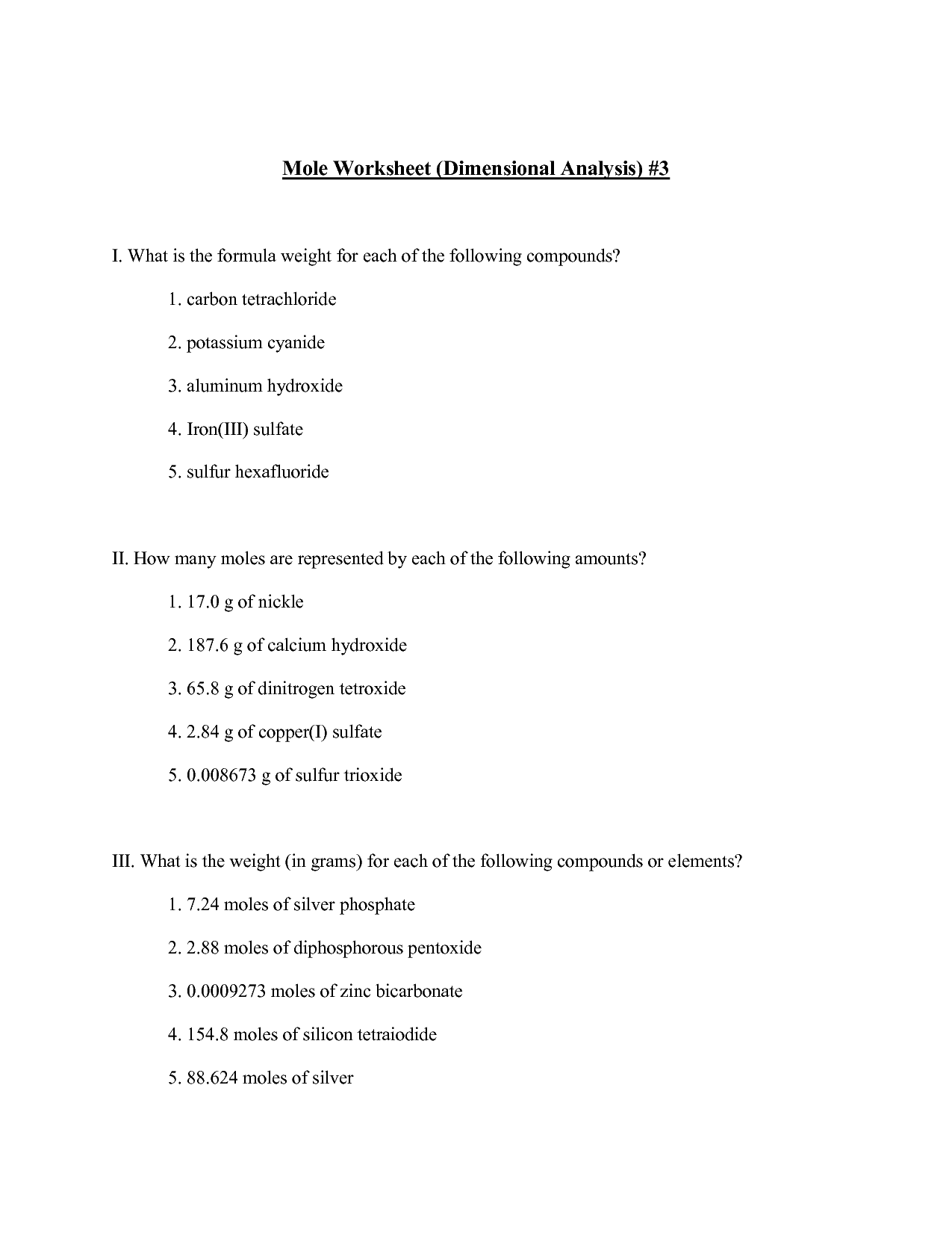 Molar Conversion Worksheet Answers