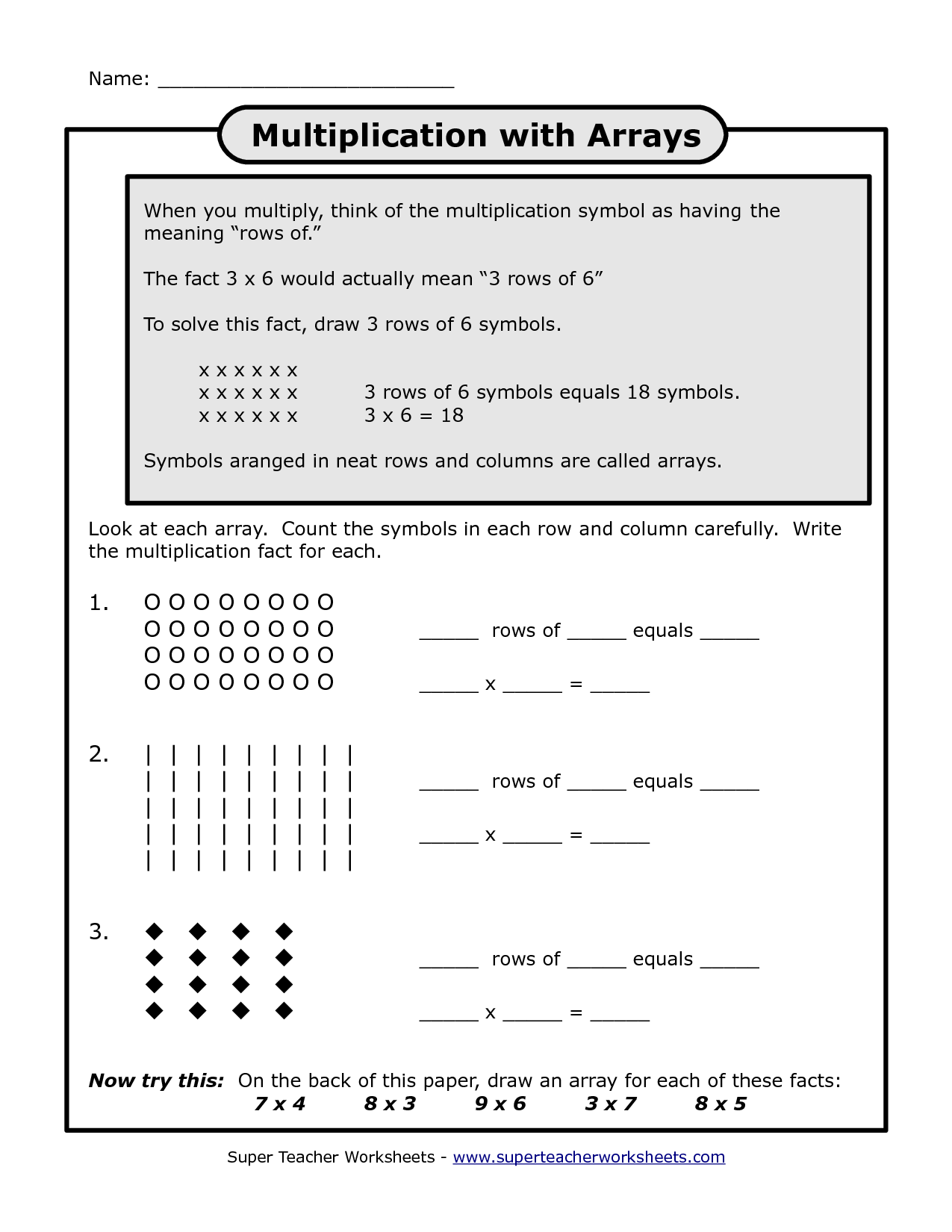 Multiplication Arrays Worksheet 3rd Grade