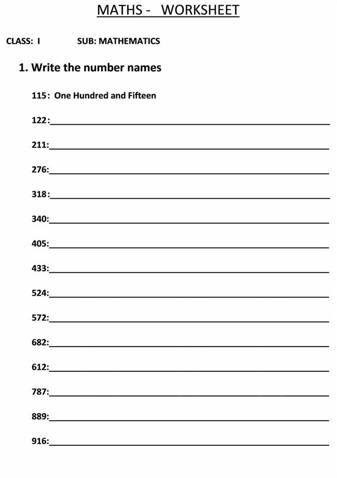 Writing Number Names Worksheet