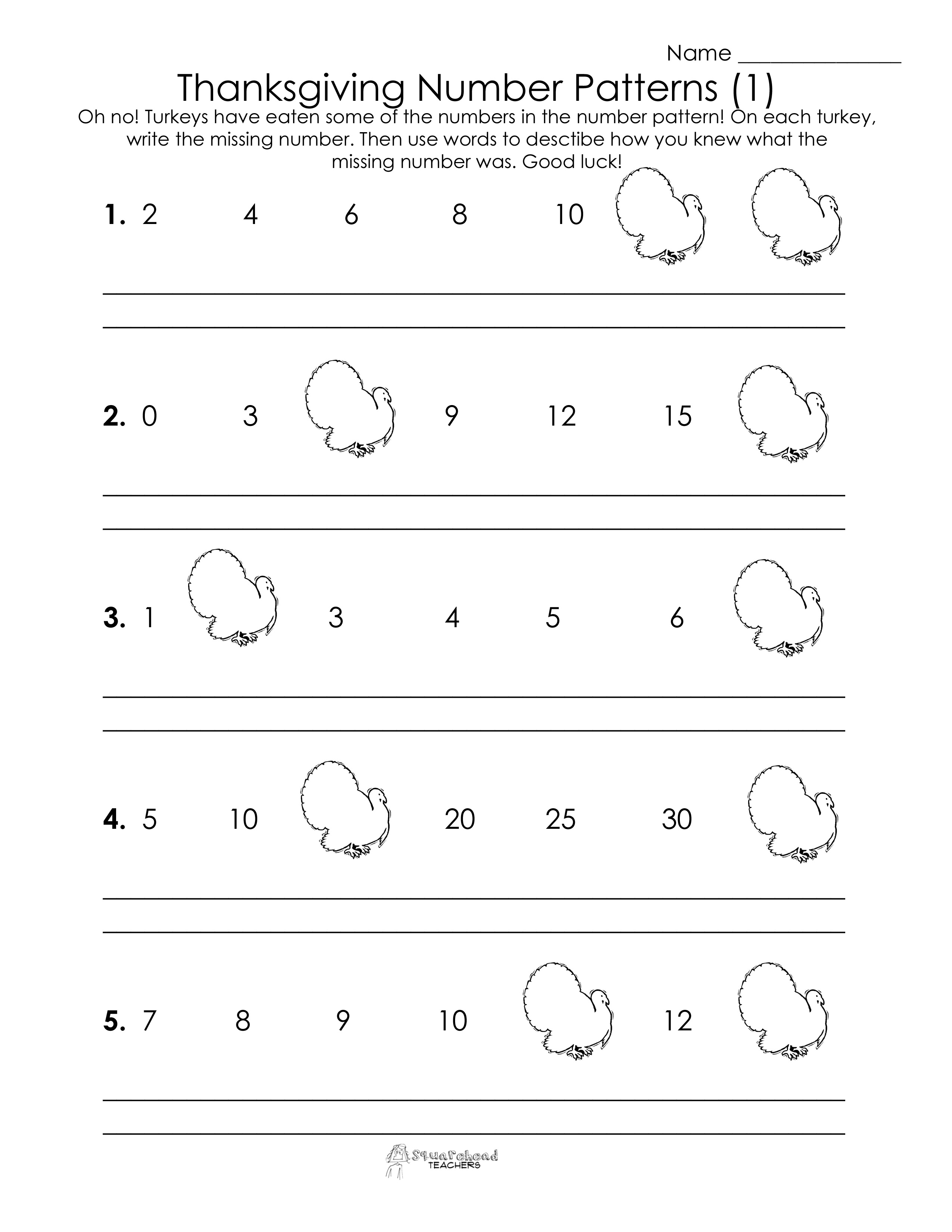 Number Patterns Worksheets Elementary
