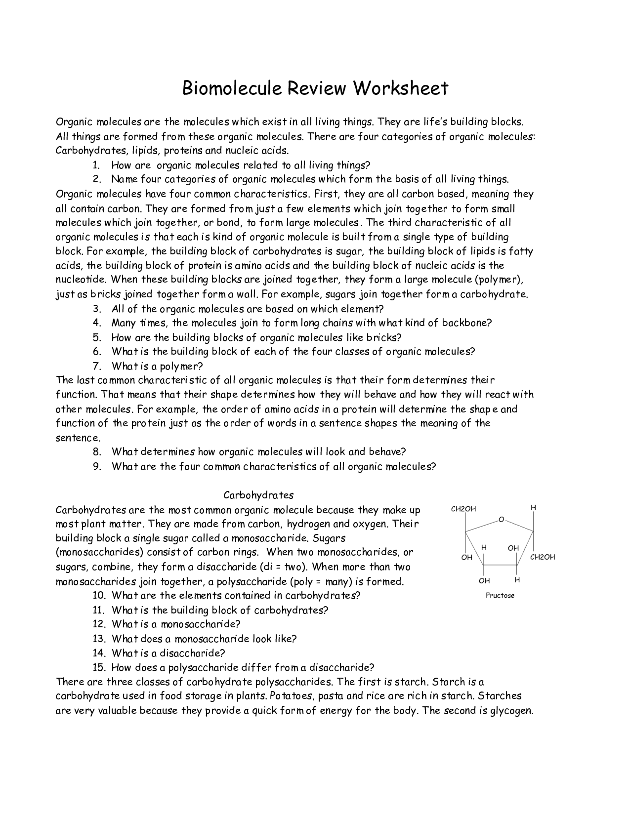 14 Best Images of Biological Molecules Worksheet Answers  Organic Molecules Worksheet Review 