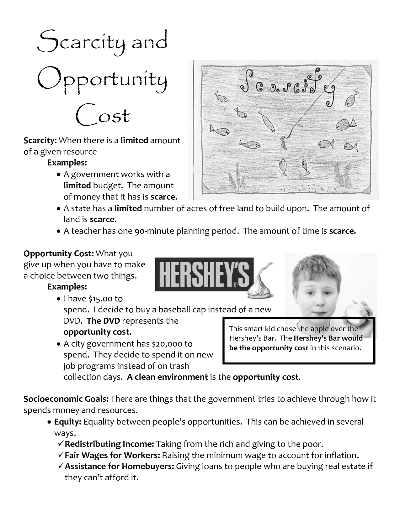 Scarcity and Opportunity Cost Worksheets for Kids