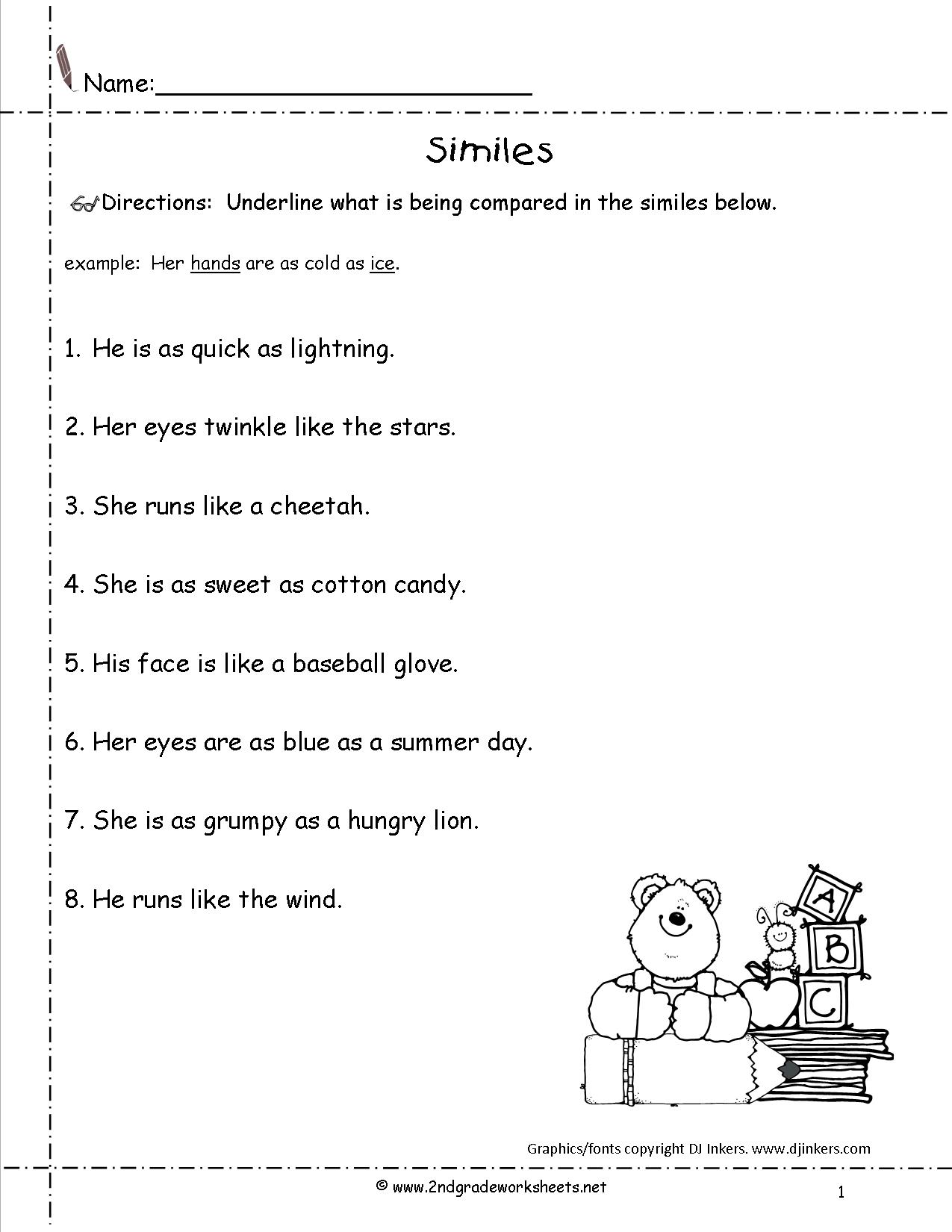13 Best Images of Simile Worksheets For Teachers - Second Grade Simile