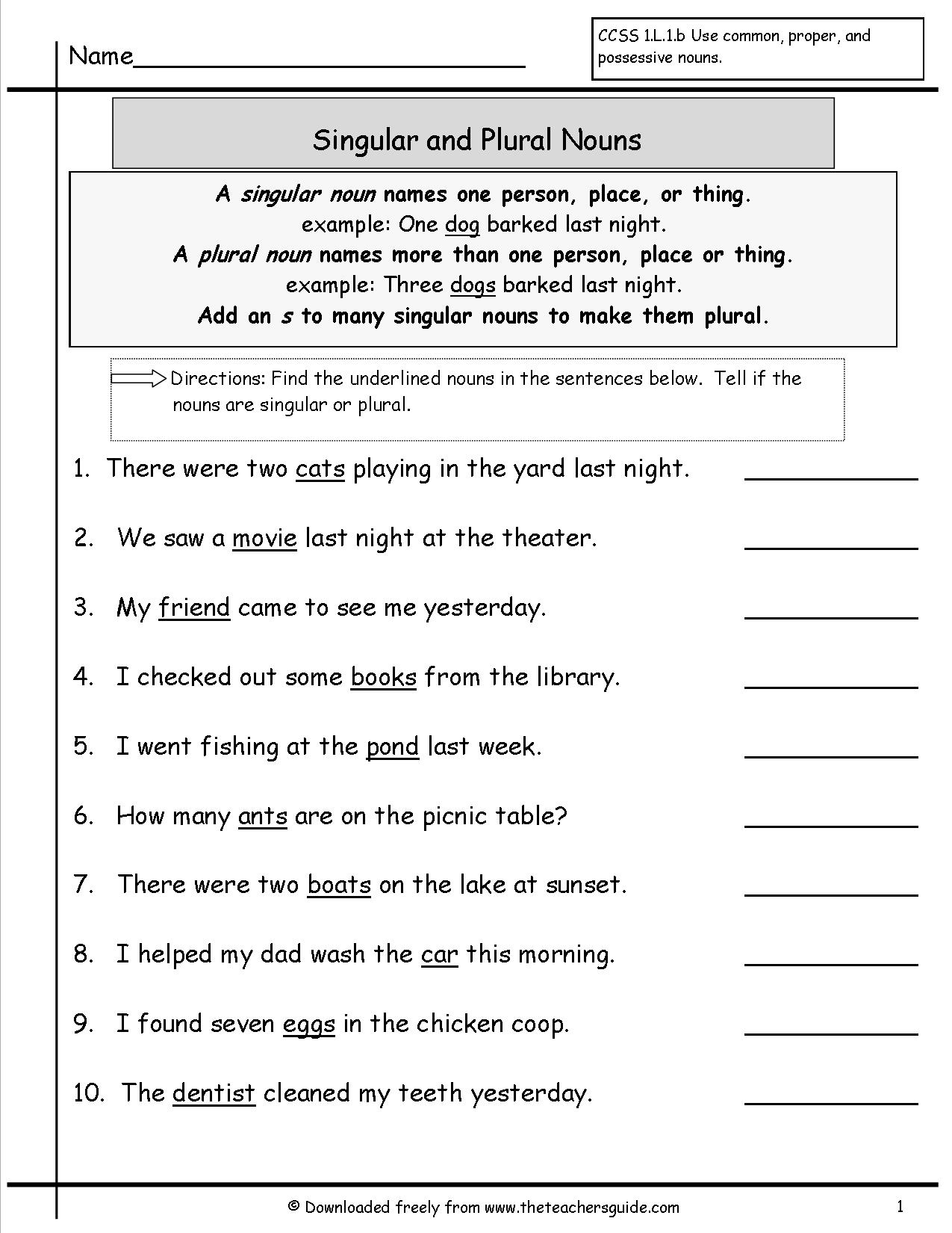 6th Grade Nouns Worksheet