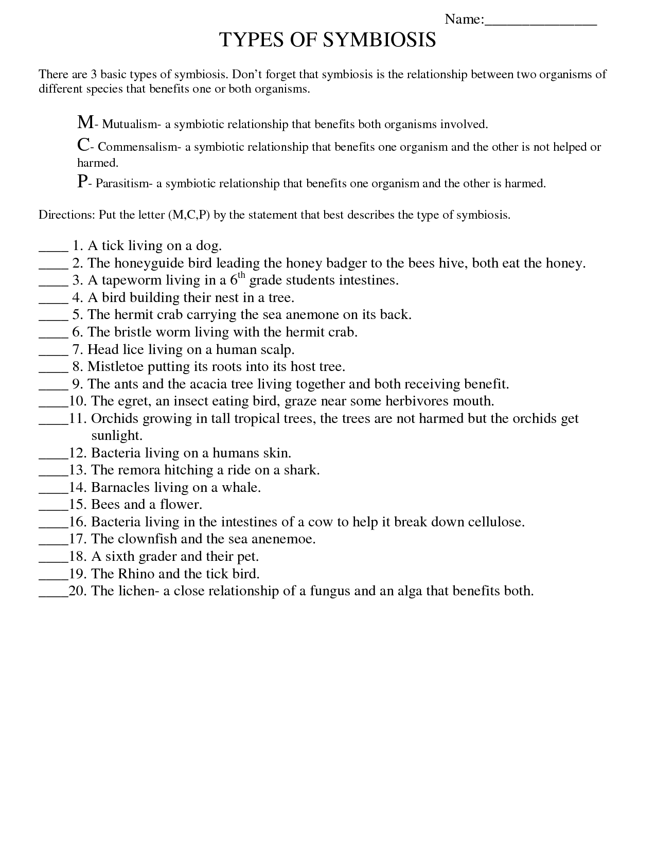 Ecological Relationships Worksheet Answers