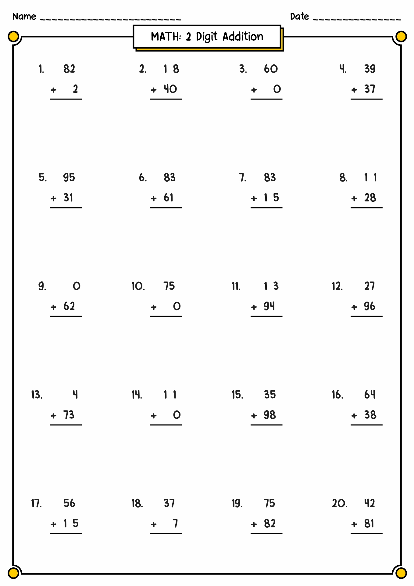 16 Best Images Of Double Digit Addition Printable Worksheets 2nd Grade Math Subtraction 