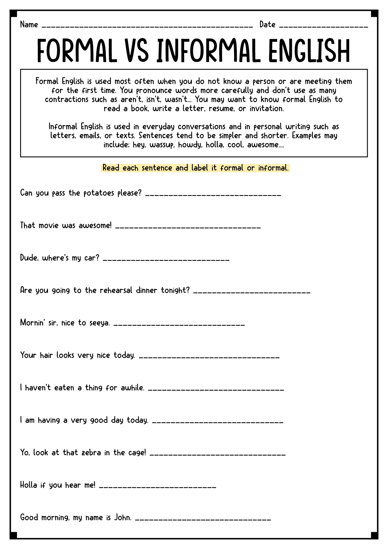 6th Grade Language Arts Free Printable Worksheets